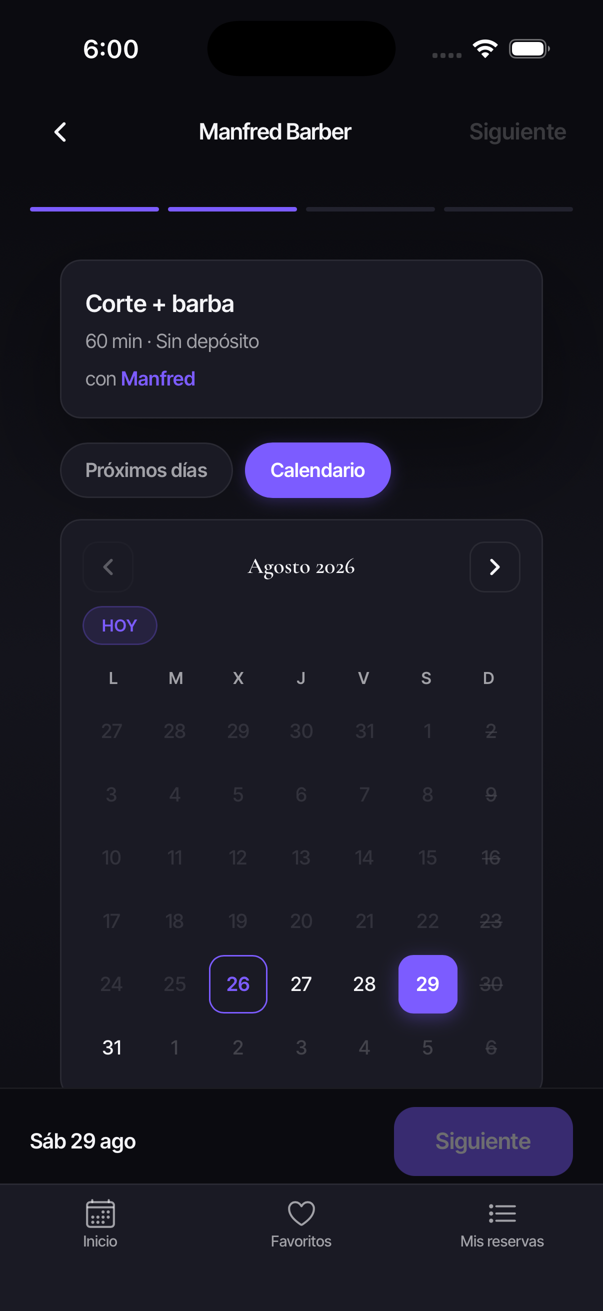 InkSlate availability calendar for a barbershop, showing the free slots for the day